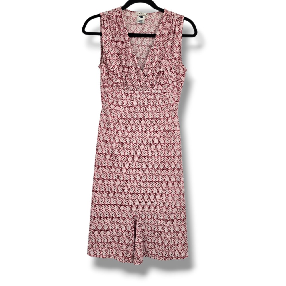 Old Navy Womens Red White‎ Geometric Print V-Neck Sleeveless Vintage Dress Small
